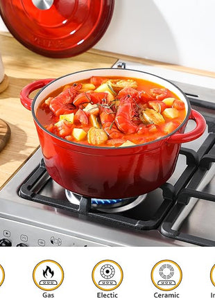 Velaze 7.5 QT Dutch Oven Pot with Lid, Enameled Cast Iron Dutch Oven with Dual Handles for Sourdough Bread Baking, Cooking, Non-stick Enamel Coated Cookware (RED)