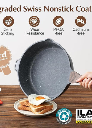 SENSARTE Nonstick Deep Frying Pan Skillet, 11-inch Saute Pan with Lid, Stay-cool Handle, Chef Pan Healthy Stone Cookware Cooking Pan, Induction Compatible