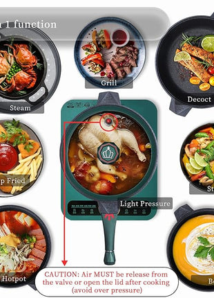 TIBORANG 8 in 1 Multipurpose 11 Inch 5 Quart Heat Indicator Nonstick Deep Frying Pan with Glass Lid,Stay-cool Handle,Steamed Grid,PFOA-Free,Dishwasher&Oven Safe,Works with All Stovetops(Green)