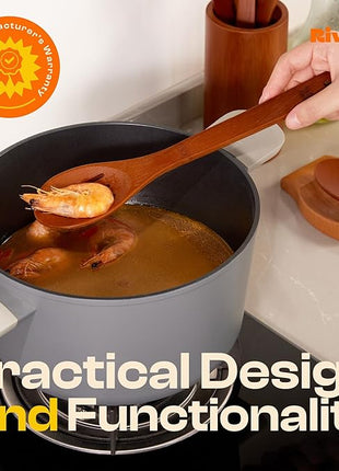 Riveira Premium Brown Bamboo Wooden Spoons for Cooking Set of 6 – Premium Brown Bamboo Wooden Cooking Utensils, Wooden Spatula, Wooden Spoon - Premium Quality Wooden Utensil Set for Non-Toxic Cooking