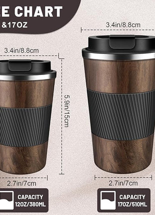Insulated Coffee Tumblers with Flip Lid 12oz / 17oz, Stainless Steel Travel Coffee Mug Leak Proof, Vacuum Insulated Coffee Mug Reusable Cup, Keeps Cold and Hot for Coffee Tea