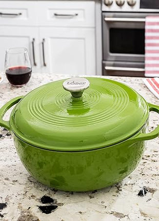 Lodge 6 Quart Enameled Cast Iron Dutch Oven with Lid – Dual Handles – Oven Safe up to 500° F or on Stovetop - Use to Marinate, Cook, Bake, Refrigerate and Serve – Avocado