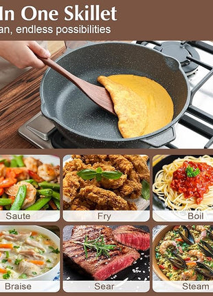 SENSARTE Nonstick Deep Frying Pan Skillet, 11-inch Saute Pan with Lid, Stay-cool Handle, Chef Pan Healthy Stone Cookware Cooking Pan, Induction Compatible