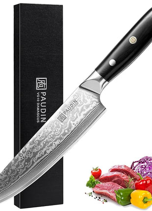 PAUDIN Damascus Chef Knife, 8 Inch Kitchen Knife, 67 Layers Damascus Steel Knife Japanese VG10 Core, Professional Chefs Knife with Ergonomic G10 Handle