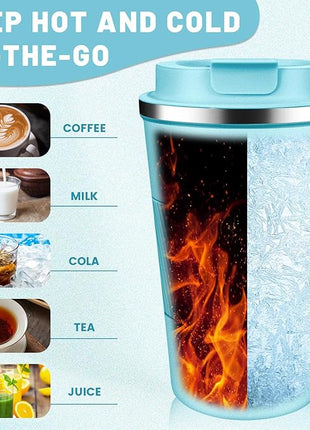 Insulated Coffee Tumblers with Flip Lid 12oz / 17oz, Stainless Steel Travel Coffee Mug Leak Proof, Vacuum Insulated Coffee Mug Reusable Cup, Keeps Cold and Hot for Coffee Tea