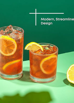 JoyJolt Alain Drinking Glasses Set of 8 Glass Tumblers. Highball 14oz Bar Glasses and Lowball 10oz Rocks Glasses Set. Cocktail, Juice, Whiskey Glasses or Water Glasses. Kitchen or Bar Glassware Set