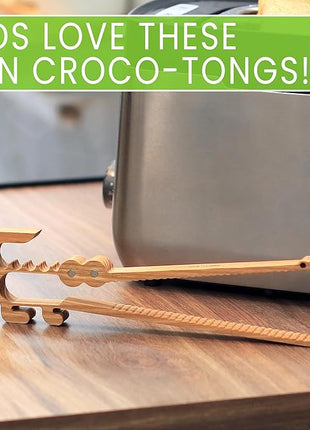 Crocodile-Shaped Wooden Toaster Tongs | 11-Inch Magnetic Kitchen Utensil for Cooking, Camping, and Outdoor Use | Fun, Easy Storage, Superior Grip | Great for Kids & Adults, Toast, BBQ