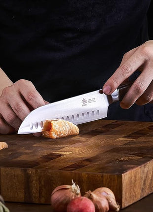 KYOKU 7 Inch Santoku Knife - Daimyo Series - Asian Knife Japanese Chef Knife with Ergonomic Rosewood Handle, & Mosaic Pin - Japanese 440C Stainless Steel Kitchen Knife with Sheath & Case