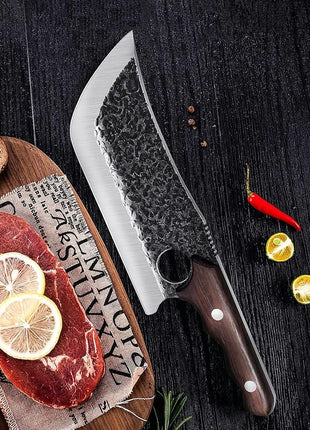 Hand Forged Meat Cleaver Knife Fathers Butcher Knives for Meat Cutting Full Tang Chef Knife with Belt Sheath and Gift Box High Carbon Steel for Kitchen or Camping, Gift for Dad