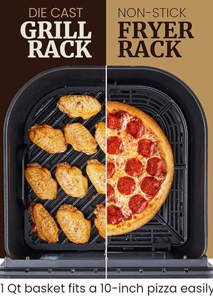 Elite Gourmet EAF2411G Digital Indoor Grill/Air Fryer Oven, 11L Capacity, Grill Rack, 8 Presets, Bake, Roast, Broil, Dehydrate, 1700-Watts, 25 Delicious Recipes, Stainless-Steel/Black