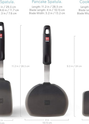 DI ORO Silicone Turner Spatula Set - Forever Warranty - Kitchen Spatulas for Nonstick Cookware - 600°F Heat-Resistant & BPA Free - Flexible & Thin Flippers for Turning Eggs & Pancakes (6 Piece, Black)