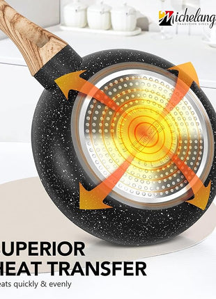 MICHELANGELO 10 Inch Frying Pan with Lid, Nonstick Frying Pan with Healthy Granite Coating, Nonstick Pan with Anti-Scald Handle, Induction Compatible