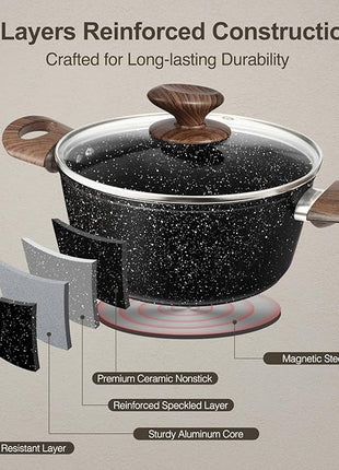 Pots and Pans Set Non Stick, 12pcs Black Ceramic Cookware Set, Non-toxic Induction Cookware Kitchen Cooking Set, PFAS and PFOA Free