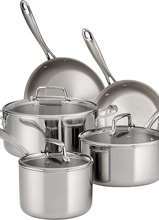 Tramontina Tri-Ply Clad Stainless Steel 8-Piece Cookware Set with Glass Lids, Pots and Pans Kitchen Set, Induction-Ready, Dishwasher-Safe, NSF-Certified
