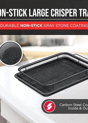 Crisper Tray - 2-Piece Set – Gray Marble, Non-Stick Basket Design for Healthier Cooking in Regular Ovens - Achieve Perfectly Crispy Chips, Bacon and More