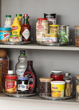 4 Pack 9 Inch Clear Acrylic Lazy Susan, Non-Skid Turntable Organizer for Cabinet, Kitchen, Pantry Organization Storage, Refrigerator, Vanity Makeup, Bathroom Countertop Organizing, Rotating Spice Rack