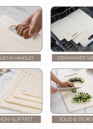 COOK WITH COLOR Non-Slip Cutting Board Set – Kitchen Essentials with Easy Grip Handle for Meat, Veggies, and Fruits, 4 Cutting Boards, White