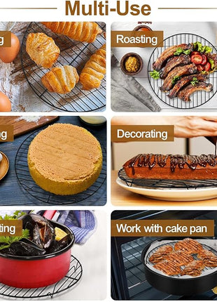 P&P CHEF Round Cooling Rack Set, Round Wire Racks for Cooking Baking, Fit Air Fryer & Oven, Stainless Steel Core with Nonstick Coatings, Black, 6 PCS - 7.5 & 9 & 10.5 Inch