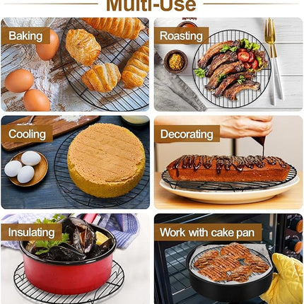 P&P CHEF Round Cooling Rack Set, Round Wire Racks for Cooking Baking, Fit Air Fryer & Oven, Stainless Steel Core with Nonstick Coatings, Black, 6 PCS - 7.5 & 9 & 10.5 Inch