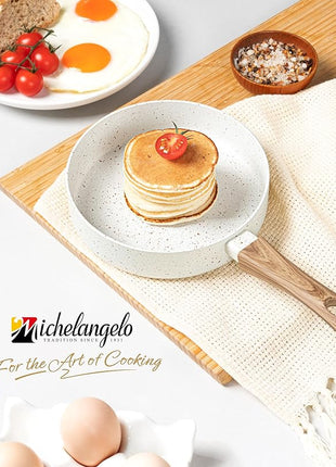 MICHELANGELO Small Frying Pan Nonstick - 6 Inch Single Egg Frying Pan, Mini Skillet with Stay-Cool Handle, Non-Toxic Omelette Pan, White