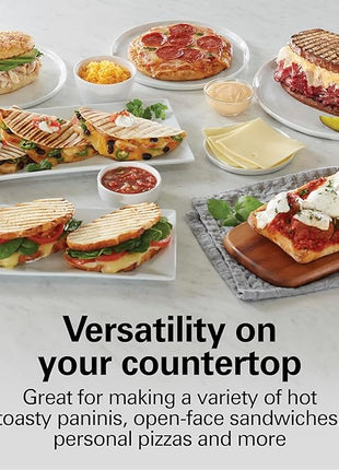 Hamilton Beach Panini Press Sandwich Maker & Electric Indoor Grill with Locking Lid, Opens Wide to Fit Any Thickness for Quesadillas, Burgers & More, Nonstick 8" x 10" Grids, Chrome (25460AG)