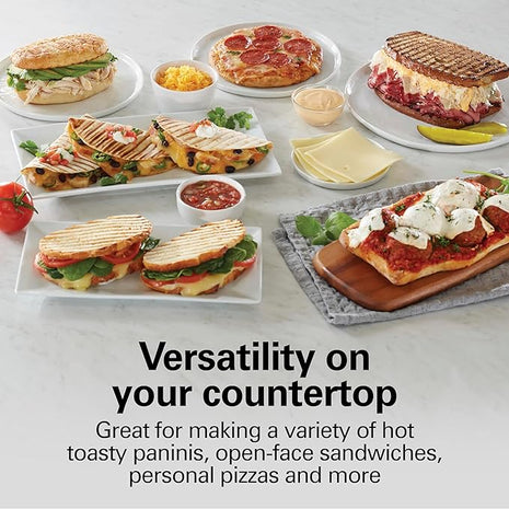 Hamilton Beach Panini Press Sandwich Maker & Electric Indoor Grill with Locking Lid, Opens Wide to Fit Any Thickness for Quesadillas, Burgers & More, Nonstick 8" x 10" Grids, Chrome (25460AG)