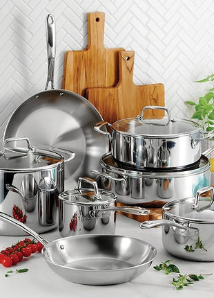 Tramontina Tri-Ply Clad Stainless Steel 12-Piece Cookware Set with Glass Lids, Pots and Pans Kitchen Set, Induction-Ready, Dishwasher-Safe, NSF-Certified