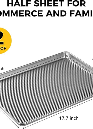 HONGBAKE Aluminum Cookie Sheets for Baking, 2-Pack Commercial Quality Half Sheet Pan, Baking Sheets Non Stick with 50 PCS Parchment Paper, 12.8 x 17.7 in, Silver