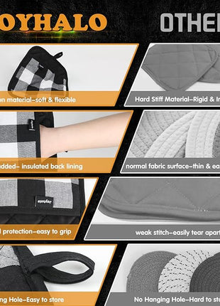 Joyhalo 4 Pack Pot Holders for Kitchen,Cotton Oven Holder with Great Heat Resistance,Non Slip Hot Pads for Kitchen Clearance,Black and White