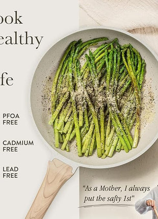 CAROTE Non Stick Frying Pan Skillet, Omelet Pan, Healthy Non Toxic Granite Chef Pan, Induction Compatible Egg Frying Pan with Heat-Resistant Handle, PFOA-Free, Cream White, 12"