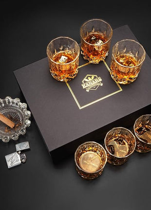 KANARS Whiskey Glasses Set of 6 with Elegant Gift Box,10 Oz Premium Old Fashioned Crystal Glass Tumbler for Liquor, Scotch, Cocktail or Bourbon Drinking, Gifts for Birthday Thanksgiving Christmas