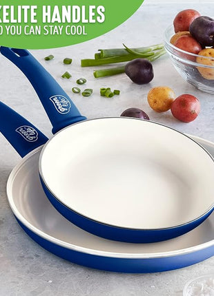 GreenLife Non Stick Fry Pan Set (7" & 10"), Non-Toxic PFAS-Free Ceramic Skillets, Dishwasher & Oven Safe, Egg Omelet Frying Pans, Stay- Cool Handles, Kitchen Home Cooking Essentials, Blue