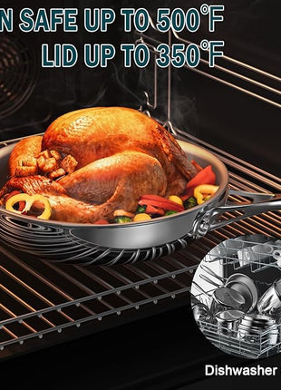 Cooks Standard Multi-Ply Clad Stainless Steel Wok Stir Fry Pan, 10.5 inch Induction Wok with Lid, Flat Bottom Wok, Silver