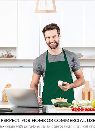 GREEN LIFESTYLE 12 Pack Professional Chef Apron – Grilling Aprons for Men, Waterproof Cooking Aprons for BBQ, Work or Restaurant Use, Kitchen Aprons for Women – Green, No Pockets