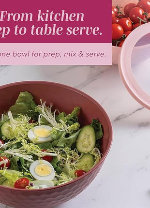 COOK WITH COLOR Mixing Bowls with Lids - 12 Piece Plastic Nesting Bowls Set includes 6 Prep Bowls and 6 Lids, Non Slip Bottom and Embossed Design - Microwave Safe (Rose)