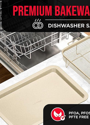 Bakken-Swiss Crisper Tray - 2-Piece Set – White Marble, Non-Stick Basket Design for Healthier Cooking in Regular Ovens - Achieve Perfectly Crispy Chips, Bacon and More