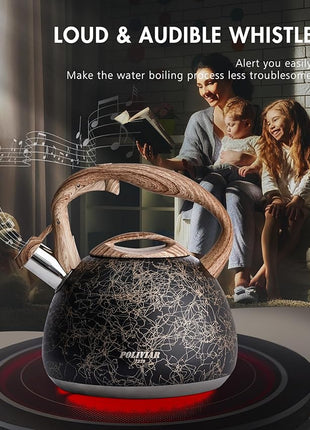 POLIVIAR Tea Kettle, Iron Grey Tea Pot Stovetop, 2.7 Quart Loud Whistling Coffee and Teapot, Food Grade Stainless Steel for Anti-Hot Handle and No-Rust, Suitable for All Heat Sources (JX2020-RB30)