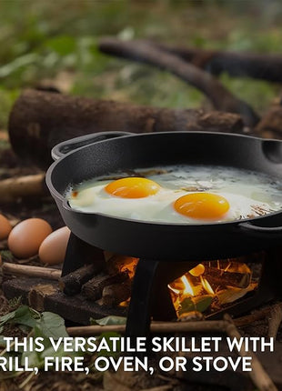 Navaris Cast Iron Skillet Pan - Oven Safe 2 Handle Frying Skillets - Pre Seasoned Pans for Stove or BBQ Cooking - 12 Inch / 30cm