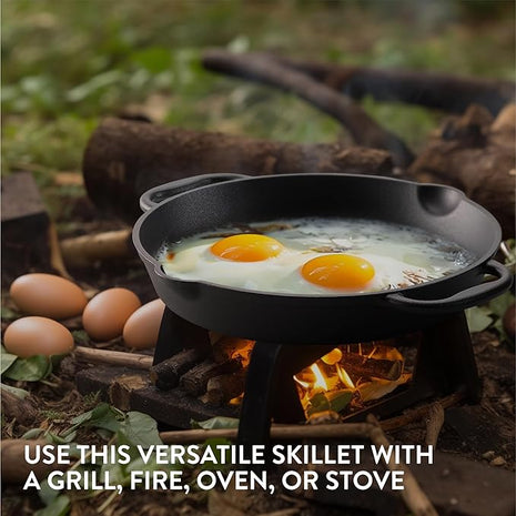 Navaris Cast Iron Skillet Pan - Oven Safe 2 Handle Frying Skillets - Pre Seasoned Pans for Stove or BBQ Cooking - 12 Inch / 30cm