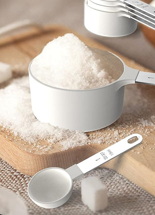 TILUCK Measuring Cups & Spoons Set, Stackable Cups and Spoons, Nesting Measure Cups with Stainless Steel Handle, Kitchen Gadgets for Cooking & Baking（white）