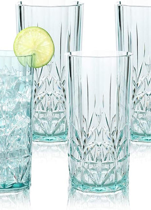 BELLAFORTE Shatterproof Tritan Plastic Tall Tumbler, Set of 4, 18oz - Myrtle Beach Drinking Glasses - Unbreakable Drinking Glasses for Parties - BPA Free - Teal