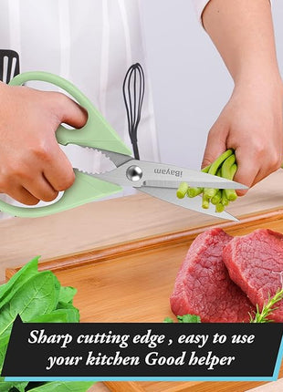 Kitchen Shears, iBayam Kitchen Scissors All Purpose Heavy Duty Meat Scissors Poultry Shears, Dishwasher Safe Food Cooking Scissor Stainless Steel Utility Scissor, 2-Pack, Light Blue, Pistachio