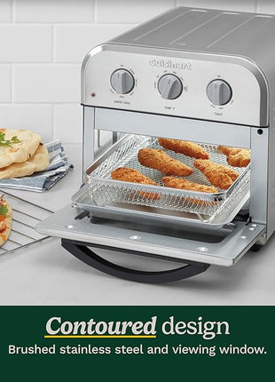 Cuisinart Compact Air Fryer Toaster Oven, Stainless Steel Fryer with 6-in-1 Functions, Adjustable Temperature, Includes Oven Rack, Baking Pan and Air Fry Basket, TOA-26
