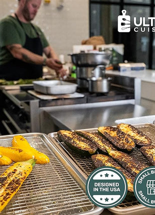 Ultra Cuisine Oven-Safe, Dishwasher-Safe 100% Stainless Steel Cooling & Baking Rack Set - Tight-Wire Bake for Oven Cooking - Heavy Duty - 8.5x12 - Set of 2 - Small Quarter Sheet Pan Cooling Racks