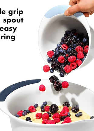 OXO,plastic Good Grips 3-Piece Mixing Bowl Set – Blueberry, Jam & Seltzer Handles,4.7 LITERS, Large