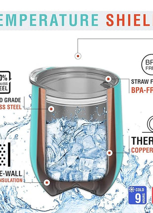 CHILLOUT LIFE 12 oz Stainless Steel Wine Tumblers 2 Pack - Double Wall Vacuum Insulated Wine Glasses Cups with Lids and Straws Set Keeping Cold & Hot for Coffee, Beer, Ice Cream - Colorful Rainbow
