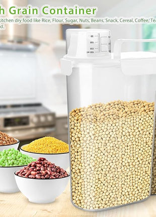 Rice Storage Container, 5 to 10lb Dry Food Airtight Dispenser, Pet Dog Cat Food Canister, BPA Free Clear Plastic Kitchen and Pantry Organization Bin for Oatmeal, Cereal, Pasta, Flour White