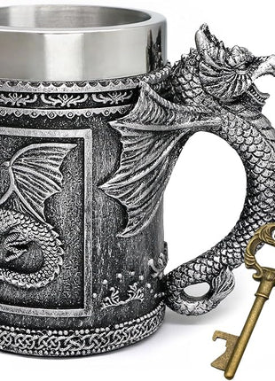 alikiki Dungeons and Dragons Coffee Mug Large - GOT D&D Gaming Beer Mugs Gifts for Men - 21oz Stainless Steel Drinking Tankard Coffee Cup Dragon Gift for Lovers Collector Party Decoration