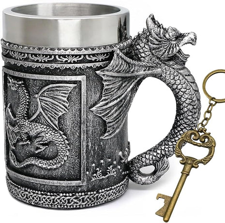 alikiki Dungeons and Dragons Coffee Mug Large - GOT D&D Gaming Beer Mugs Gifts for Men - 21oz Stainless Steel Drinking Tankard Coffee Cup Dragon Gift for Lovers Collector Party Decoration