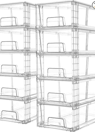 Vtopmart 10 Pack Stackable Storage Drawers,Clear Acrylic Drawer Organizers with Handles, Easily Assemble Containers for Fridge, Bathroom,Kitchen Undersink,Cabinet,Pantry Organization and Storage